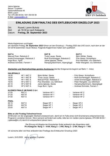 Finaltag Einzelcup 2023 - Einladung